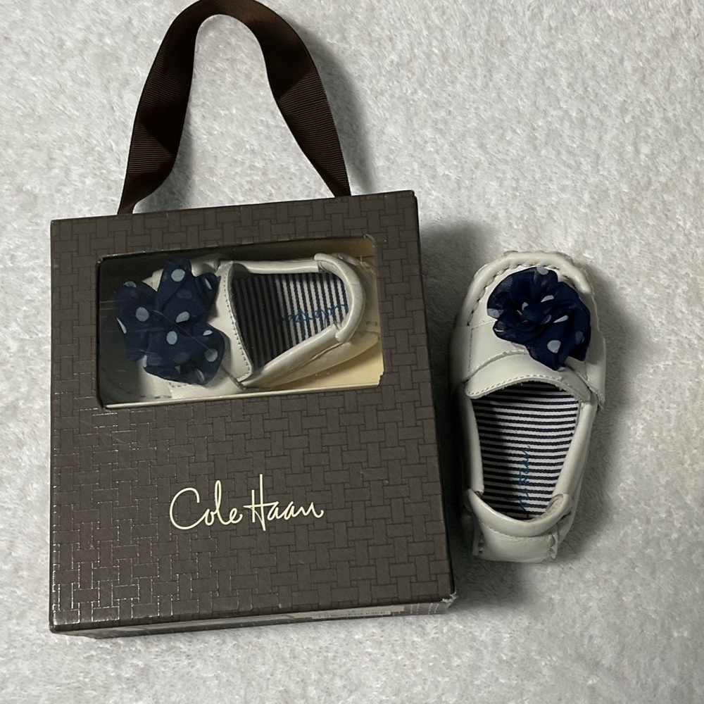 Cole Haan Baby Shoes with Blue Polka Dot Bow